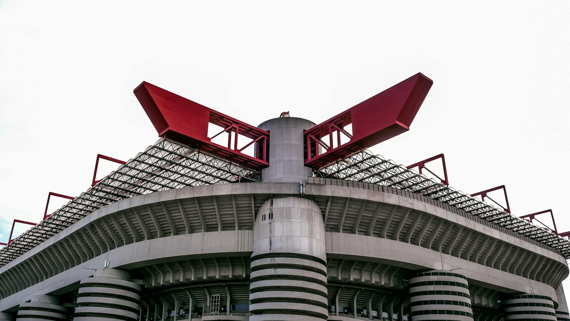 Close-up view of the iconic San Siro Stadium in Milan, showcasing its unique architecture.