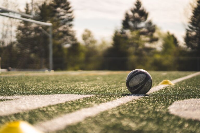 Close-up of a soccer ball on a lush field in Ottawa, perfect for sports themes.