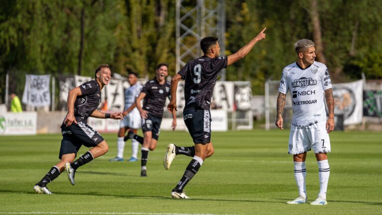 Action-packed soccer match with players celebrating a goal on a sunny day outdoors.