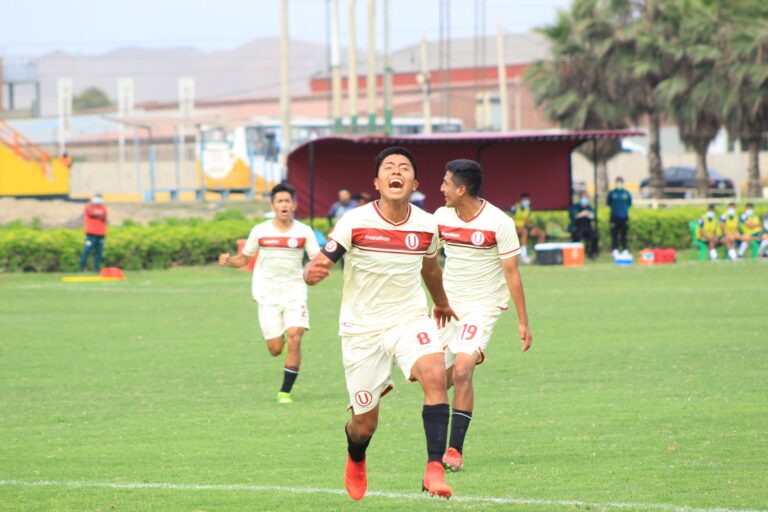 Soccer players celebrating a thrilling goal during a competitive match on a vivid green field.