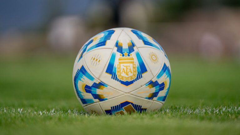 Detailed shot of an official AFA soccer ball resting on a lush green field.