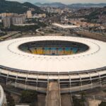 A breathtaking aerial view of Maracanã Stadium in Rio de Janeiro, showcasing its iconic circular structure.