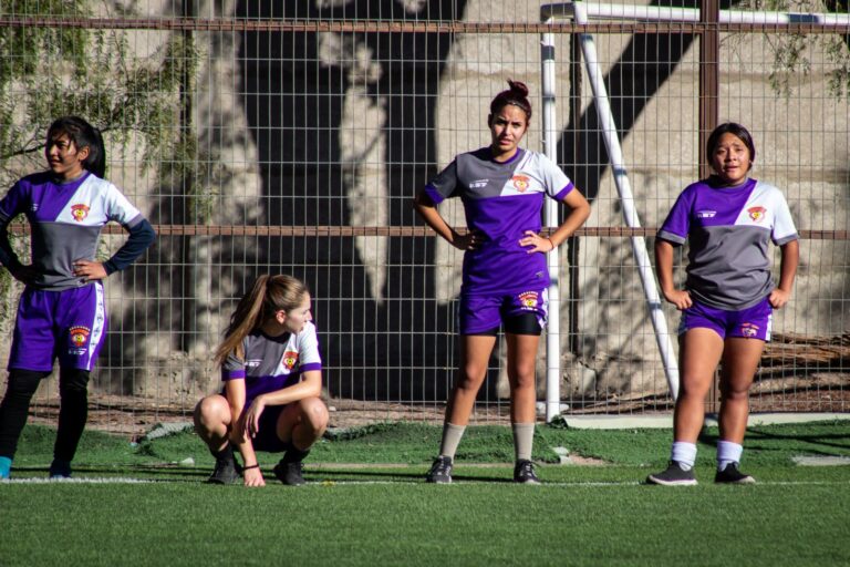 Group of female soccer players warming up on the field, preparing for a game.