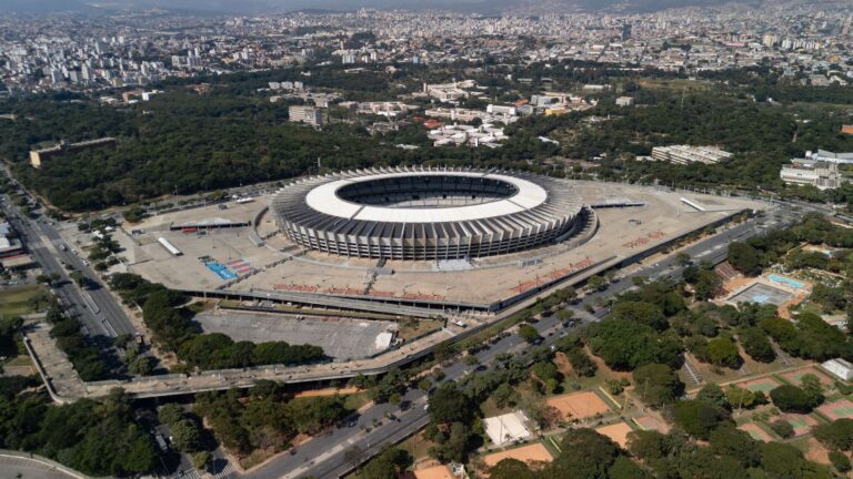 Stunning aerial shot of Mineirão Stadium in Belo Horizonte, showcasing the city's vibrant layout.