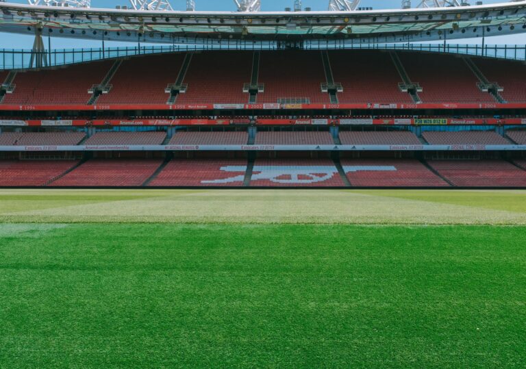 A view of the empty stands and football pitch at Emirates Stadium, London.