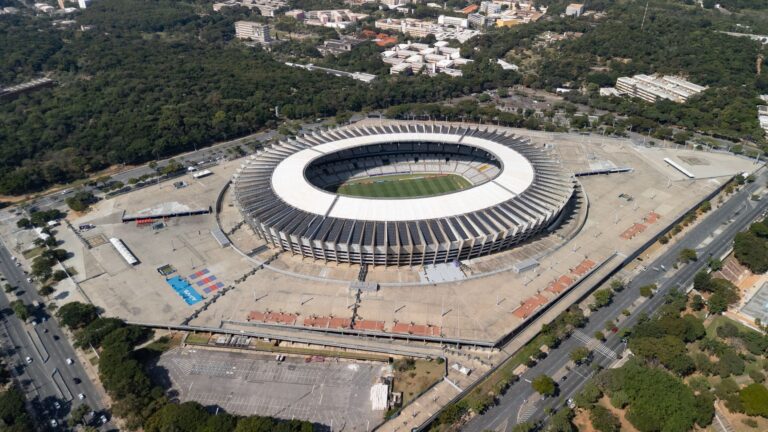 Stunning aerial view of Mineirão Stadium in Belo Horizonte, Brazil, showcasing its architectural design.