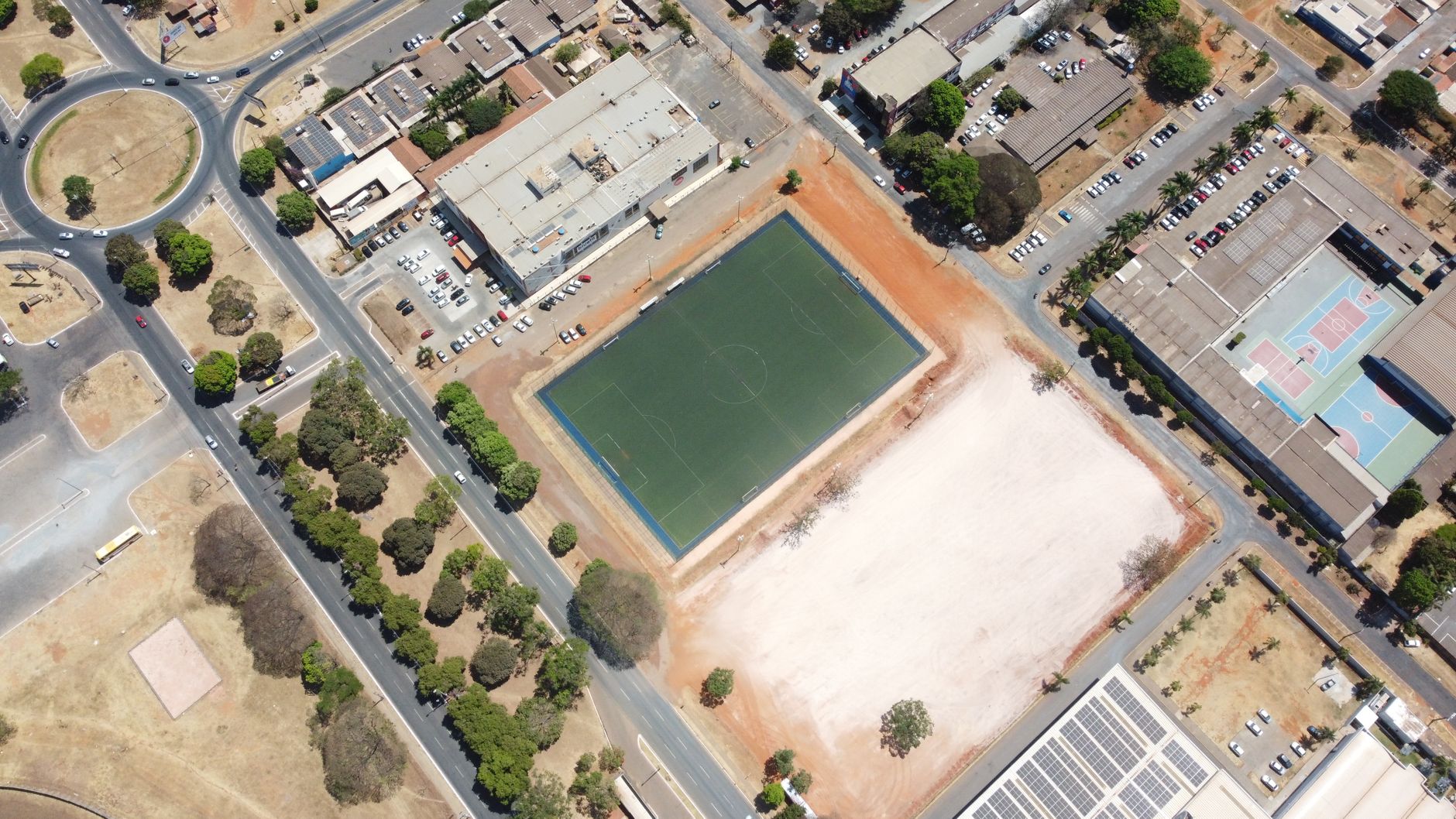 Aerial image showcasing a sports complex in Brasília, Distrito Federal, Brazil.